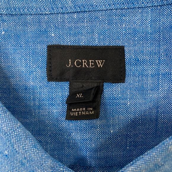 J Crew Shirt Mens XL Extra Large Blue Linen Button Down Short Sleeve Pocket - Picture 4 of 9